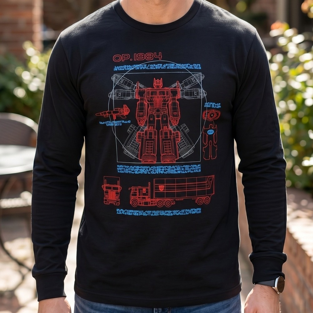 Transformers Optimus Prime OP 1984 Blueprint Black Long Sleeve Shirt LootCrate L